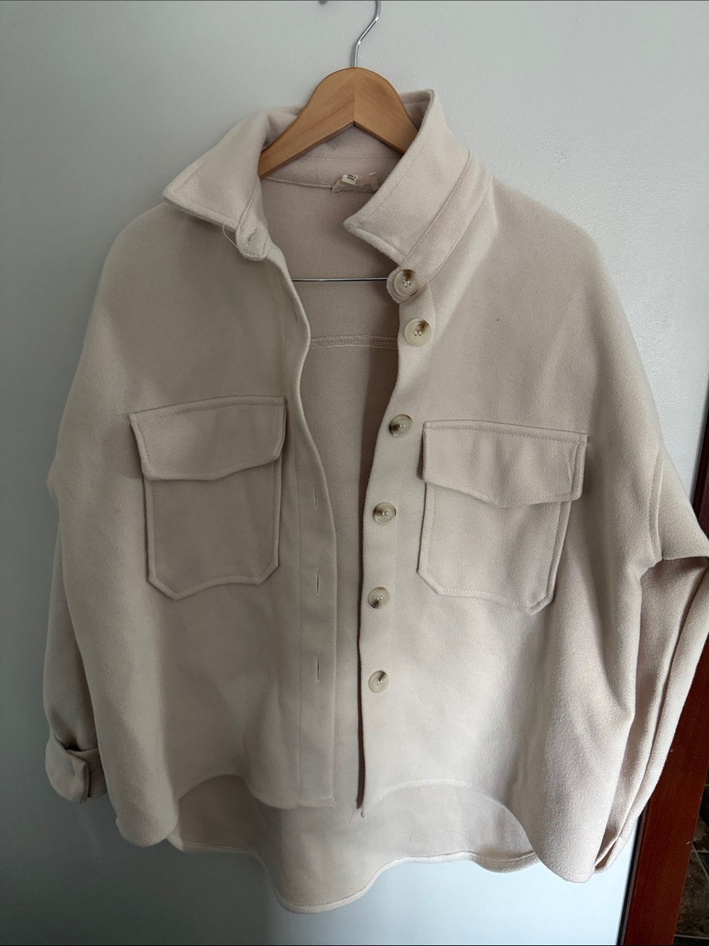 Women's Cream Button-Front Jacket with Chest Pockets